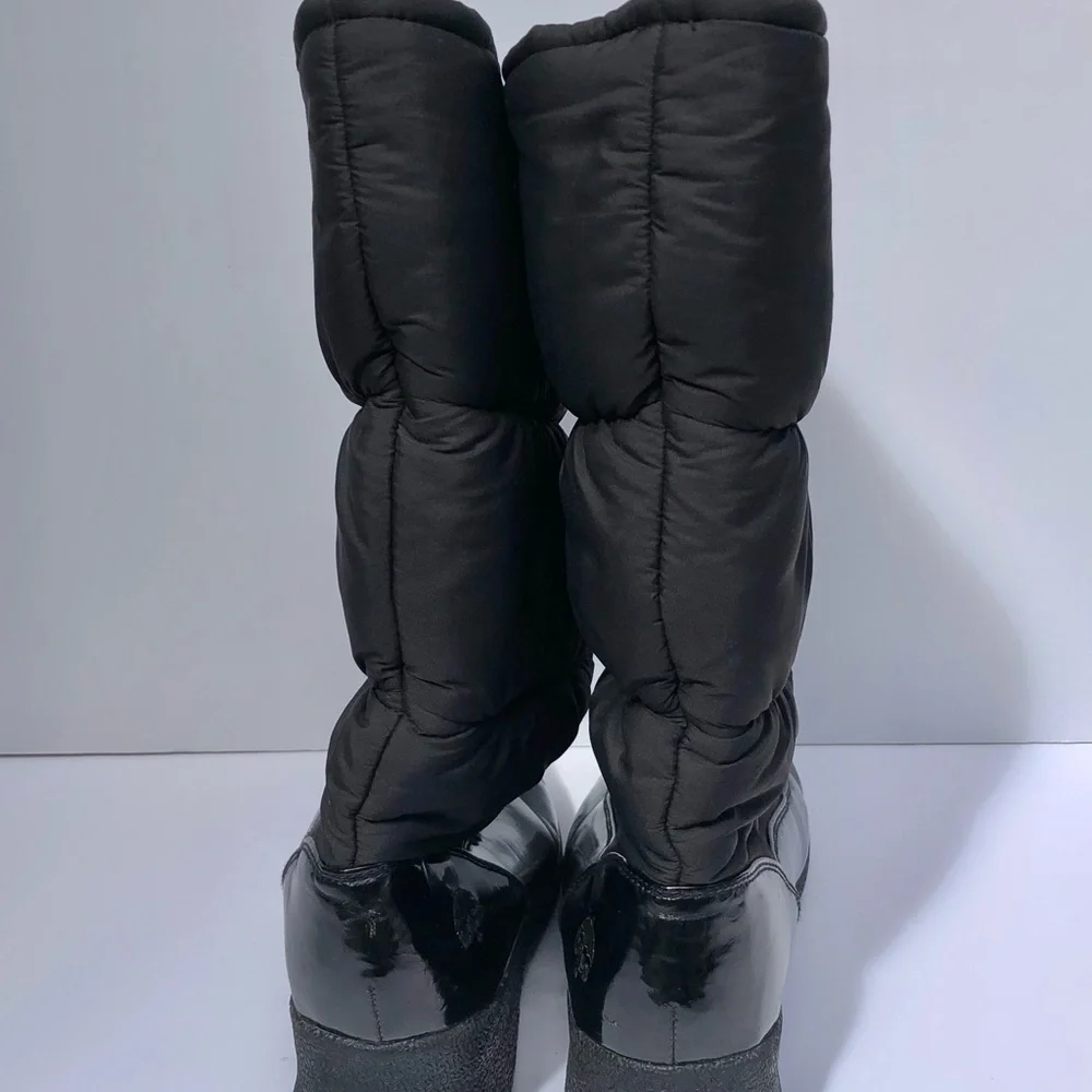 TOTES WOMENS BOOTS SNOW MICHELLE BLACK PLATFORM WEDGE HEELSIZE 9 M WEATHERPROOF